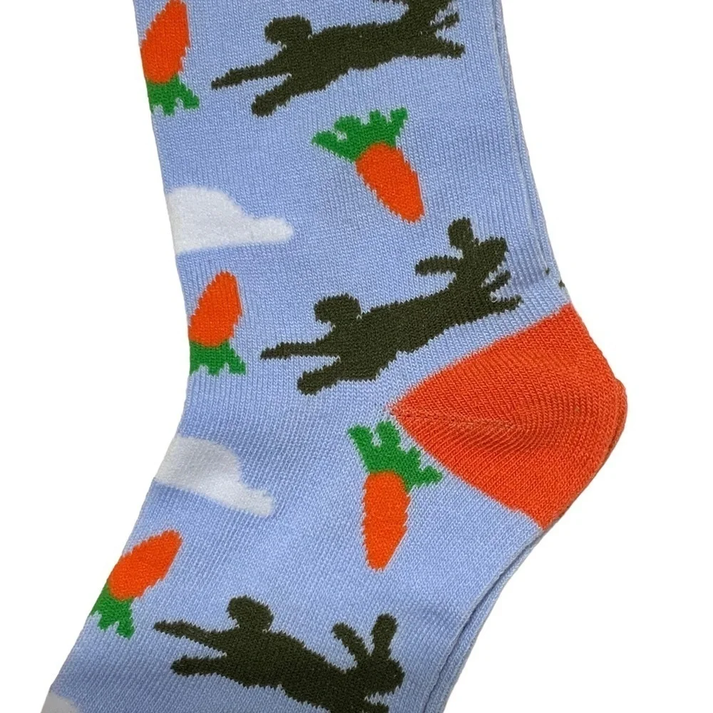 Everbright Easter Socks Women’s Bunny Carrots 9-11 Blue Multicolor